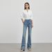 Premium High-Waisted Flared Jeans For Women – Vintage Washed Denim With Raw Hem (Blue/Black, Stretch Comfort Fit)_mkmklike.com