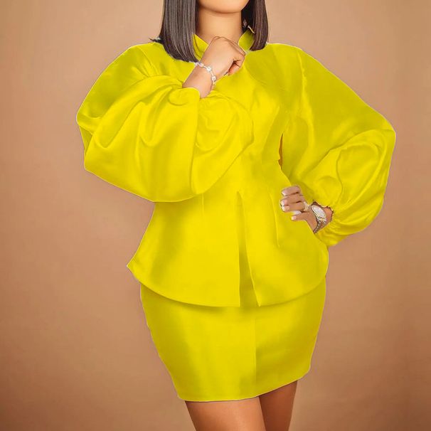 Women's Clothing Temperament Commuter Puff Sleeve Top Hip Skirt Suit_mkmklike.com