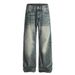 Color-Block Vintage Loose Jeans For Men American Punk Style Washed Versatile Casual Straight-Leg Pants Trendy_mkmklike.com