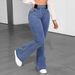 NY107 High Elastic Flared Jeans Women's Slim Fit Denim Jeans Solid Color Street Style with Pockets Long Pants Hot Style_mkmklike.com