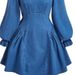 K Women's Long Sleeved Waist Cinching And Slimming Dress Denim Skirt_mkmklike.com