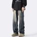 American Retro Sense Splicing Jeans Men's High-end Loose Design Niche High Street Wide-leg Drape Straight Pants Trousers_mkmklike.com