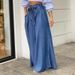 Women's Clothing Elegant Lace Up High Waist Wide Leg Pants Casual Denim Trousers_mkmklike.com