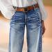 Women's Relaxed Straight Leg Stretch Denim Jeans - High Waist Comfort Fit With Classic Wash For Casual & Streetwear Style_mkmklike.com