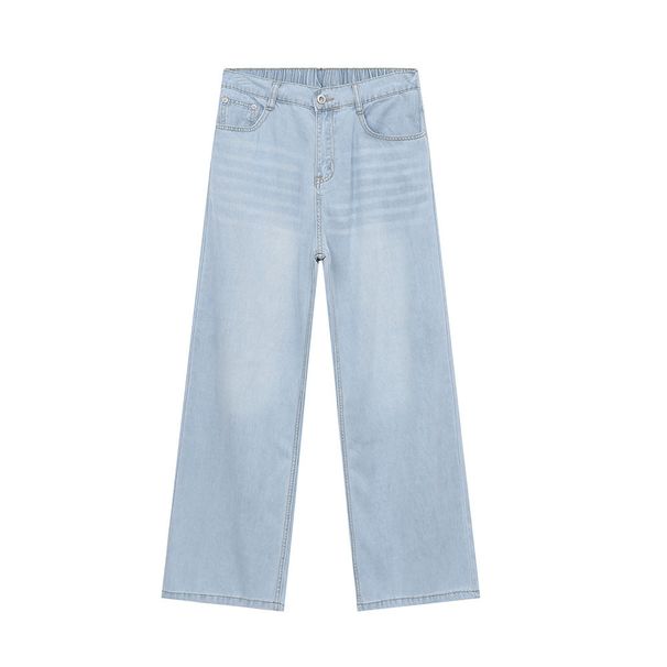 EF JEANS | 2024 Summer New Product, Korean Version Of Retro Light Blue Thin Pendant Feeling Washed And Polished White Jeans_mkmklike.com