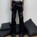 Street Punk Patchwork Flared Jeans – Unisex High-Waisted Cropped Trousers With Leather Accents, Y2K & Grunge Style (Black/Grey, S-3XL)_mkmklike.com