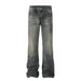 Men's Clothing Denim Loose Trousers For Men With Trendy Design, Back Pockets Decorated With Holes, Hand Worn Straight Leg Trousers_mkmklike.com