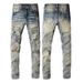 European And American High Street Ripped Pants Ripped Patch Men's Slim-fit Elastic Jeans Men Can Send Small Feet Pants 876_mkmklike.com