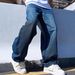 apanese Vintage Washed Denim Pants For Men - Relaxed Straight-Leg Casual Trousers With Wide Hem_mkmklike.com