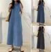 2025 New Fashionable Round Neck Sleeveless Long Denim Dress Loose Fit With Pockets Elegant Bohemian Style Pullover Dress_mkmklike.com