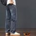 Autumn And Winter Fleece Thickened Jeans Men's American High Street Retro Elastic Loose Straight Casual Wide-leg Trousers_mkmklike.com