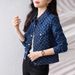 Women's Jacquard Denim Jacket | Oversized Boyfriend Style | Polo Collar Short Coat (Blue) – Fall Essential_mkmklike.com