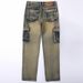 High Street Retro Yellow Mud Color Multi Pocket Workwear Jeans Men's Loose Straight Tube Versatile Outdoor Motorcycle Denim Pants 50-135KG Can Be Worn_mkmklike.com