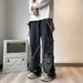 BOY Lushangshuai Oversize Men's American High Street Frayed Jeans Loose Straight Wide-Leg Cargo Pants Trendy_mkmklike.com