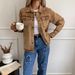Women's Distressed Fringe Denim Jacket - Oversized Shirt Style Casual Coat With Turn-Up Cuffs (Brown, S-XL)_mkmklike.com