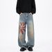 Men's Trendy High Street Style Washed Distressed Printed Graffiti Jeans Loose Straight Leg Wide Leg Pants For Spring Autumn_mkmklike.com