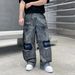 Men's Gray Distressed Jeans – Vintage High Street Baggy Denim Pants With Frayed Hem & Hand-Painted Details – Retro Loose Fit Streetwear Trousers_mkmklike.com