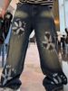 Men's Plus Size Straight Leg Jeans Trendy Brand American Retro Distressed Washed Loose Wide Leg Hip Hop Trousers_mkmklike.com