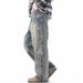 Men's Clothing Urban Relaxed Fit Jeans For Men | 80% Cotton Straight Leg Pants | Washed Taupe Graffiti Style | Comfort Stretch (S-XXL)_mkmklike.com