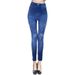 Women's Blue Imitation Denim Printed Leggings Increased High Waist Hip Lifting Cotton Breathable_mkmklike.com