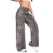 Women's Clothing Fashionable Cheetah Print Straight Leg Jeans For Women - Retro Streetwear Cotton Blend Casual Pants With Washed Denim Effect_mkmklike.com