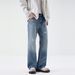Clanfit Ripped Jeans Patched Detail High Street Retro Style Straight Leg Loose Fit Heavyweight Men's Trousers_mkmklike.com