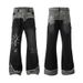 Men's Punk Camo Patchwork Distressed Denim Bell Bottom Pants - Hippie Style Loose Fit Long Jeans With Unique Design_mkmklike.com
