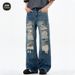 Men's Clothing High Street Ripped Jeans Straight Leg Piled Up Flared Trousers_mkmklike.com