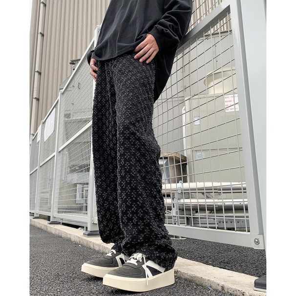 Men's Hip-Hop Streetwear Jeans - Vintage Wide-Leg Denim Pants With All-Over Print, High-Waisted Loose Fit For Urban Vibe (Black/Blue, S-3XL)_mkmklike.com
