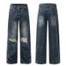 American Vintage Dirty Dye Waste Land Style Ripped Wide-Leg Jeans Unisex Patchwork Design Draped Floor-Length Pants For_mkmklike.com