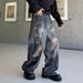 Distressed Spray Paint High Street Jeans For Men & Women – Loose Fit Wide Leg Straight Denim Pants With Vintage Wash_mkmklike.com