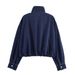 Women's Denim Jacket For Wholesale - Stylish Urban Casual Coat With Round Neck & Long Sleeves (S/M/L, Navy Blue, Polyester Fabric)_mkmklike.com