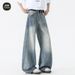 Sanmu Washed Curved Knife Jeans Men's Spring American High Street Loose Hanging Straight Casual Pants_mkmklike.com