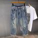 Men's Distressed Denim Jeans Casual Straight Leg Loose Fit Hip Hop High Street Washed Edgy Harem Style_mkmklike.com