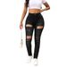 Women's Clothing Black Ripped Jeans Women's Elastic New Tight Elastic Slim Fashion Slim Fit Pants_mkmklike.com