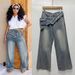 Women's Distressed Denim Wide-Leg Jeans Detachable Utility Belt Vintage Wash Straight Leg Trousers Multi-Pocket Design_mkmklike.com