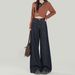 Women's Dark Blue High-Waisted Wide Leg Jeans Relaxed Loose Fitting Straight Leg Floor Length Pants For All Seasons_mkmklike.com