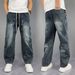 Distressed Slim-Fit Jeans For Men - Vintage High-Stretch Denim Pants With Cuffed Hem (Blue & Black Washes)_mkmklike.com