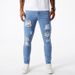 Men's Vintage Washed Ripped Jeans Distressed Denim Pants Hand-Scraped Details Slim Straight Fit Dark Blue Light Blue_mkmklike.com