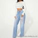 Women's High-Waisted Wide-Leg Distressed Ripped Jeans Slimming Washed Straight Leg Trousers Floor-Length Versatile Hot Style_mkmklike.com