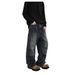 FUIV American Style Jeans Men's Summer Design Sense Fashion Trend Washed And Worn Workwear Wide Straight Leg Pants_mkmklike.com
