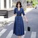 Long Sleeved Denim Dress For Women In The Spring And Summer Of , Thin Design, French Style, Stylish, Age Reducing,_mkmklike.com
