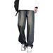 American Retro Distressed Jeans Men's Loose Straight Wide-Leg Youth Trendy High Street Casual Long Pants_mkmklike.com