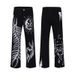 Graffiti Skull Print Retro Jeans Men's And Women's Trendy Brand Niche Street Hip Hop Straight Loose Trousers_mkmklike.com