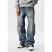Retro High Street Loose Straight Jeans for Men mid Waist Trendy American Wide Leg Pants Spring Autumn New Collection_mkmklike.com