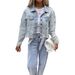 Fashionable Women's Washed Ripped Frayed Edge Denim Top Spring Autumn New Arrival Button Detail_mkmklike.com