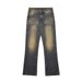 Washed Yellowing Crease Wide-Leg Jeans Men's High Street Versatile Loose Niche Straight Long Dad Pants Trendy_mkmklike.com