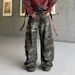 Vintage Washed Destroyed Denim Pants – Retro Distressed Jeans With Color Blocking & Crooked Hem For Men & Women_mkmklike.com