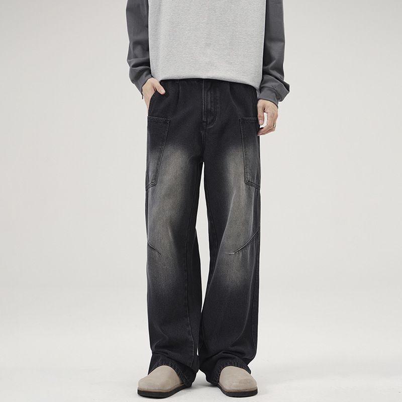 Men's American Retro Multi Pocket Cargo Jeans Cleanfit Trendy Straight Leg Casual Pants Wear_mkmklike.com