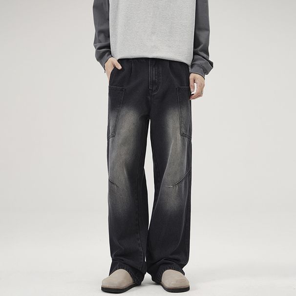 Men's American Retro Multi Pocket Cargo Jeans Cleanfit Trendy Straight Leg Casual Pants Wear_mkmklike.com